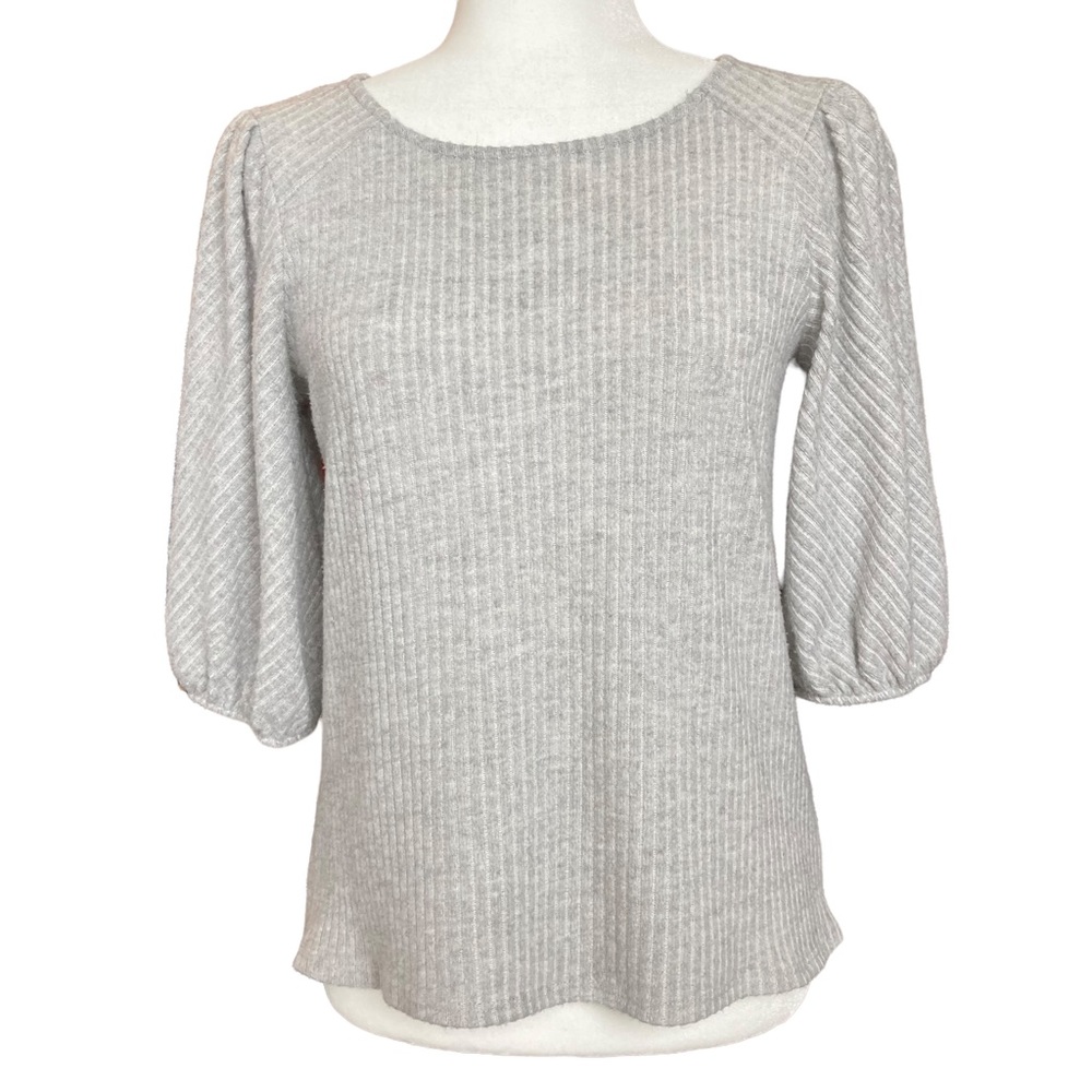 Anthropologie W5 Women’s puff sleeve ribbed gray top, Sz S